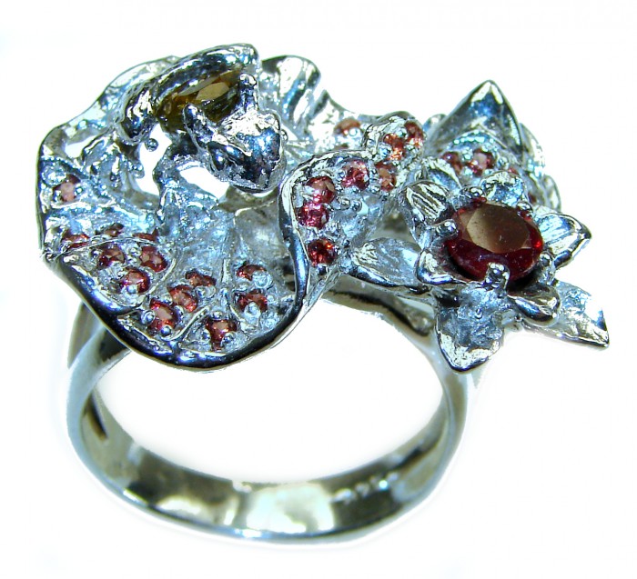 Floral design 11.8 carat Amethyst .925 Sterling Silver Handcrafted Ring size 9 1/4