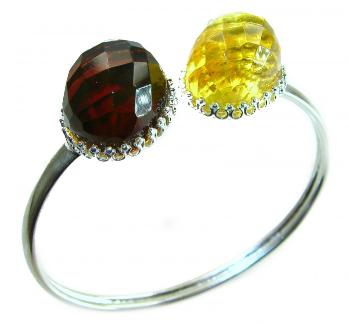 Luxurious Color-changing natural 18.9 carat faceted Baltic Amber .925 Sterling Silver handmade bangle Bracelet