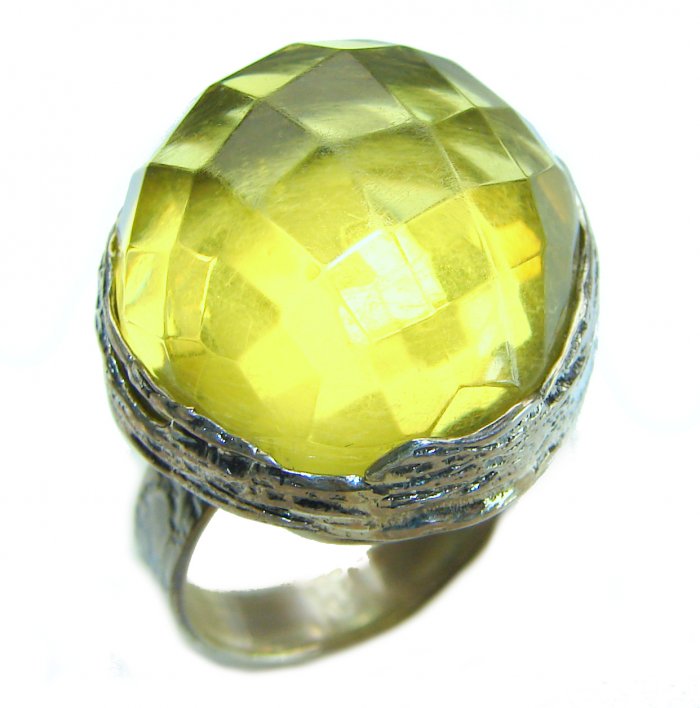 Modern Concept Golden Sphere - Natural 26.5 carat faceted Baltic Amber .925 Sterling Silver ring s. 7 adjustable - video