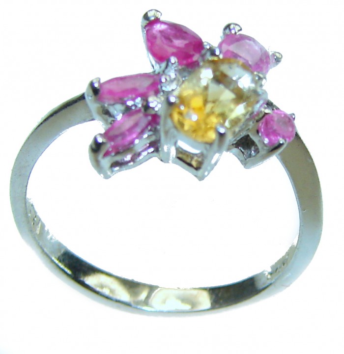 Unique Authentic 0.7 carat Citrine Ruby .925 Sterling Silver handmade Cocktail Ring s. 6 1/4