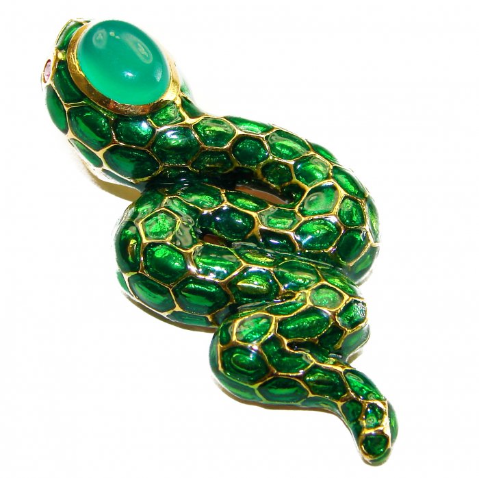 INCREDIBLE Natural Jade Enamel Snake 14K Gold over .925 Sterling Silver brilliantly handcrafted Pendant - video