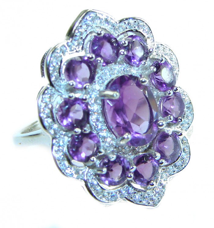 Blooming Love 11.8 carat Amethyst .925 Sterling Silver Handcrafted Ring size 6 1/4