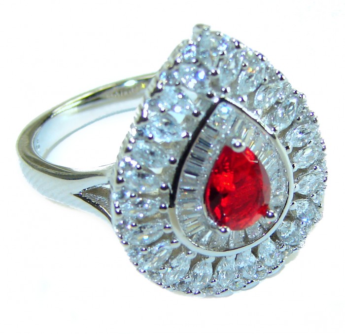 Red Brilliance 4.5 carat Ruby .925 Silver handcrafted Cocktail Ring s. 8