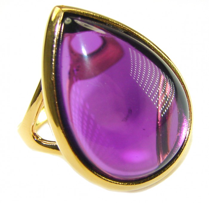 Purple Tear 22.2 carat Amethyst 14K Gold over .925 Sterling Silver Handcrafted Large Ring size 8