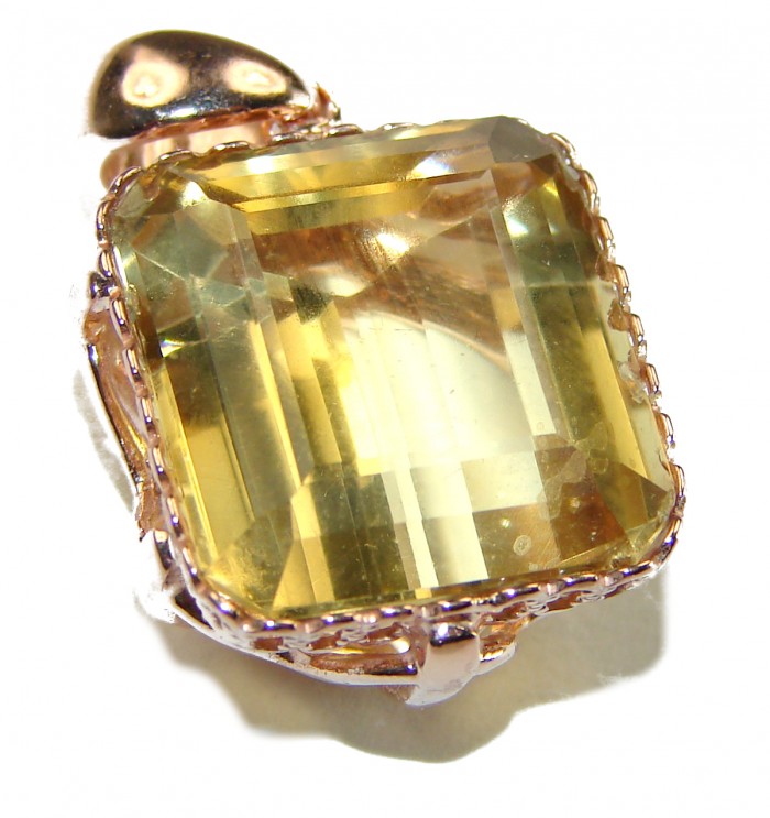 Emerald cut 14.3 carat Lemon Quartz 14K Gold over .925 Sterling Silver handcrafted pendant