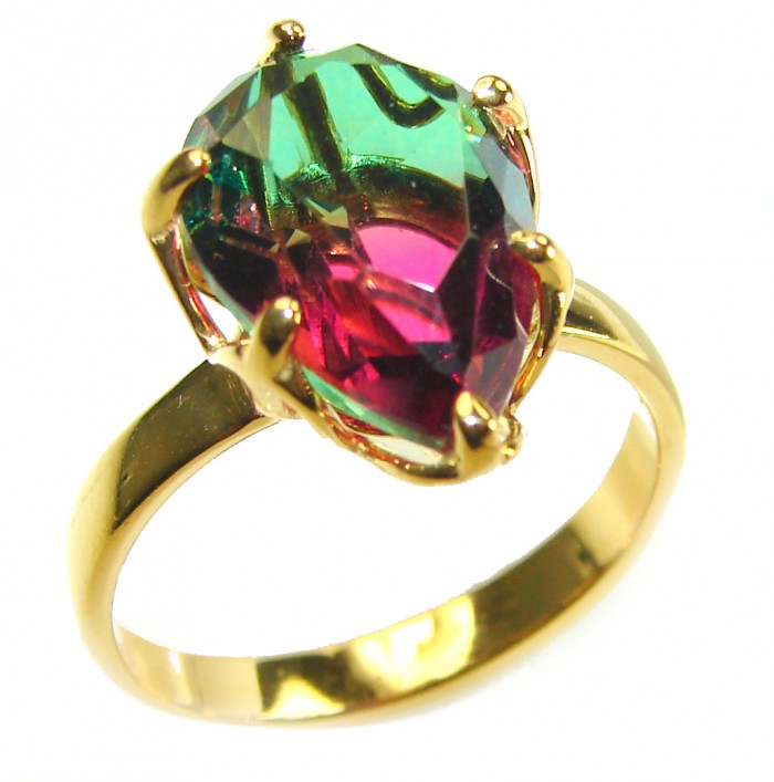 7.9 carat pear cut Brazilian Tourmaline 14K Gold over .925 Sterling Silver Perfectly handcrafted Ring s. 7 1/2