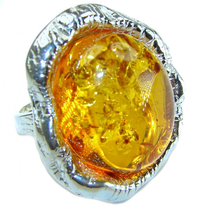 Special Product! Golden Drop authentic Baltic Amber .925 Sterling Silver handmade ring size 7