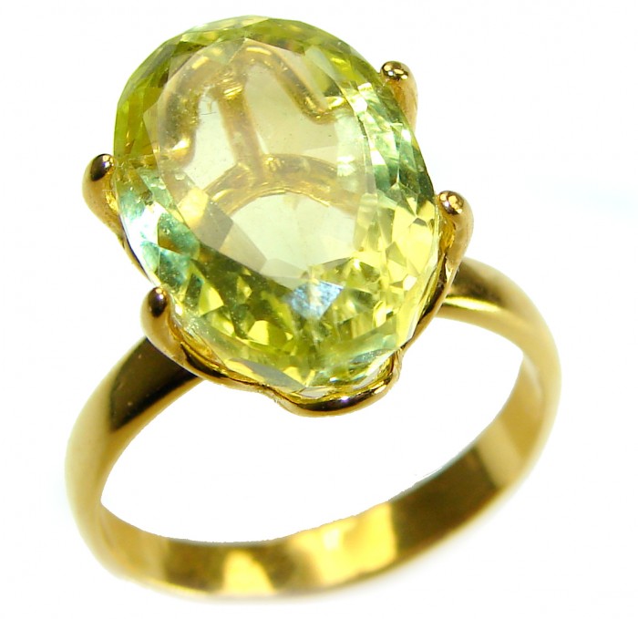 10.8 carat Genuine Lemon Quartz 14K Gold over .925 Sterling Silver handcrafted ring size 9