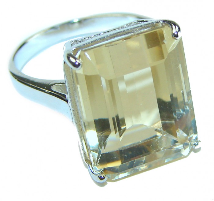 Pure Joy 15.8 carat Genuine Lemon Quartz 14K Gold over .925 Sterling Silver handcrafted ring size 8