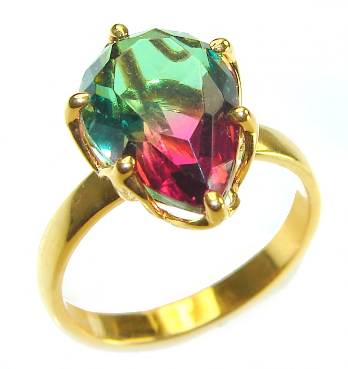 7.9 carat pear cut Brazilian Tourmaline 14K Gold over .925 Sterling Silver Perfectly handcrafted Ring s. 7 1/2