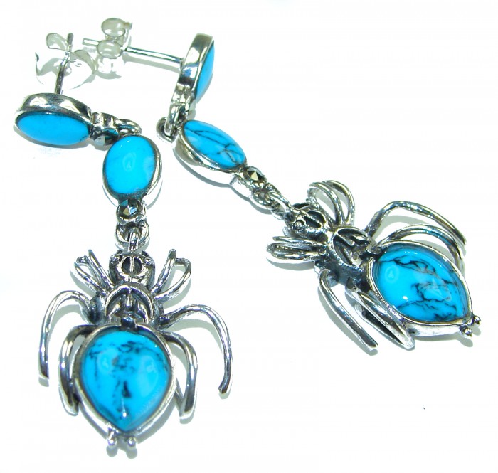 Blue Spiders Natural Turquoise .925 Sterling Silver handmade stud earrings