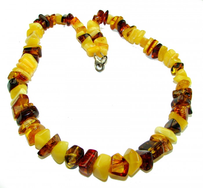 Dazzling vintage natural Baltic Amber butterscotch .925 Sterling Silver handcrafted Large necklace