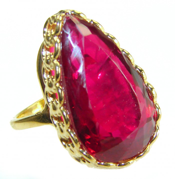 Red Brilliance 44.5 carat Red Topaz 14K Gold over .925 Silver handcrafted Large Cocktail Ring s. 8 1/2