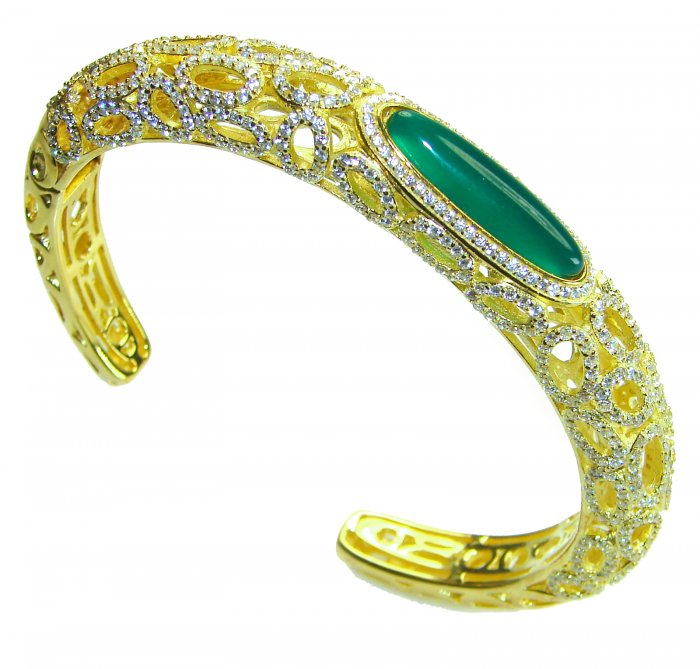 Luxurious Genuine 11.5 carat Jade White Sapphire 14K Gold over .925 Sterling Silver handmade Bracelet - video