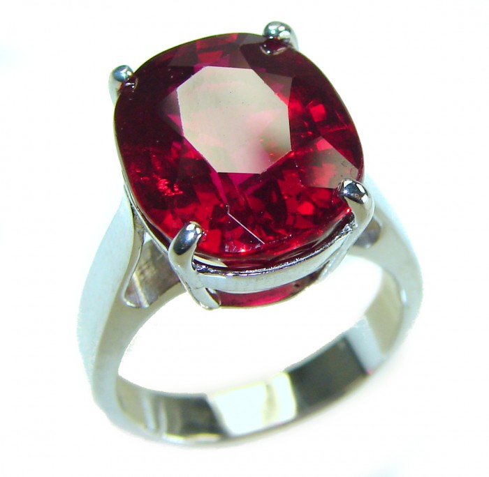 Red Passion 12.5 carat Red Topaz .925 Silver handcrafted Cocktail Ring s. 7