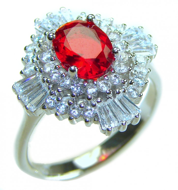 Red Brilliance 4.5 carat Ruby .925 Silver handcrafted Cocktail Ring s. 8