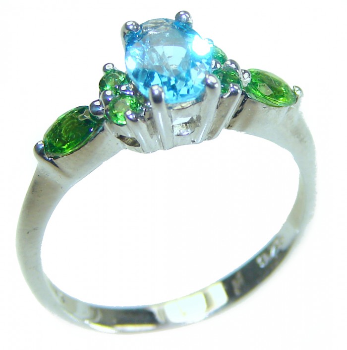 Ocean Drop 0.5 carat Swiss Blue Topaz .925 Sterling Silver handmade Ring size 8