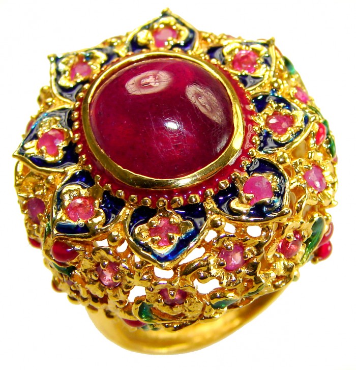 Real Beauty of Nature - natural 10.5 carat Ruby enamel 14K Gold over .925 Sterling Silver handmade Statement Ring size 6