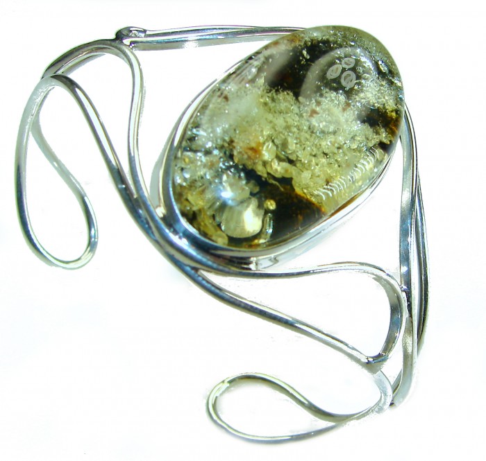 Modern Design Genuine 27.8 carat Baltic Amber .925 Sterling Silver handcrafted Bracelet / Cuff
