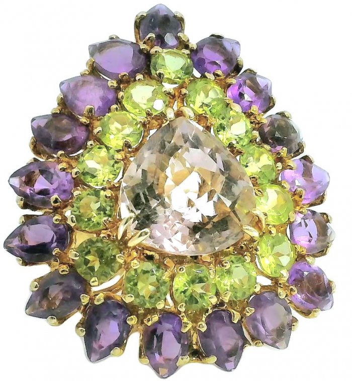 Blooming Garden Beauty authentic 18.5 carat Amethyst 14K Gold over .925 Sterling Silver handcrafted ring size 7 1/4 - video