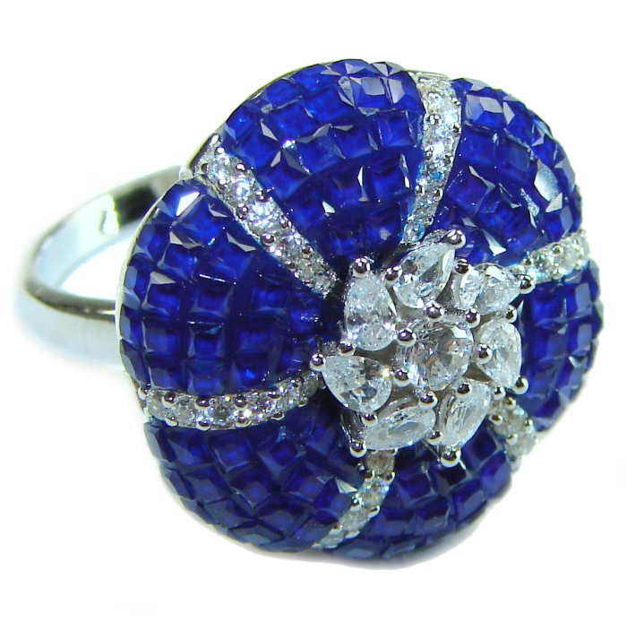 Luxurious Flower Sapphire .925 Sterling Silver handcrafted Ring size 7 - video