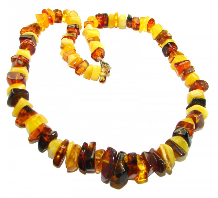 Dazzling vintage natural Baltic Amber butterscotch .925 Sterling Silver handcrafted Large necklace