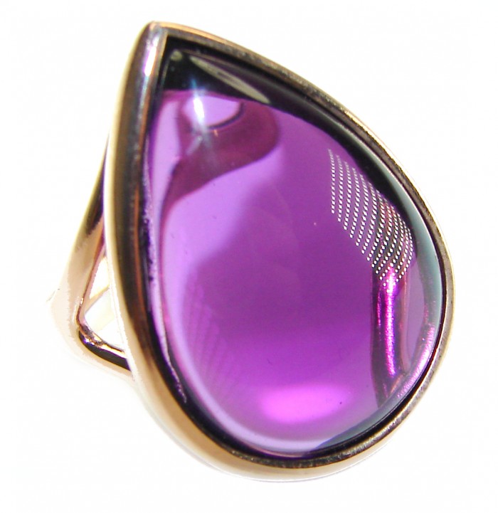 Purple Tear 22.2 carat Amethyst 14K Gold over .925 Sterling Silver Handcrafted Large Ring size 6 1/4