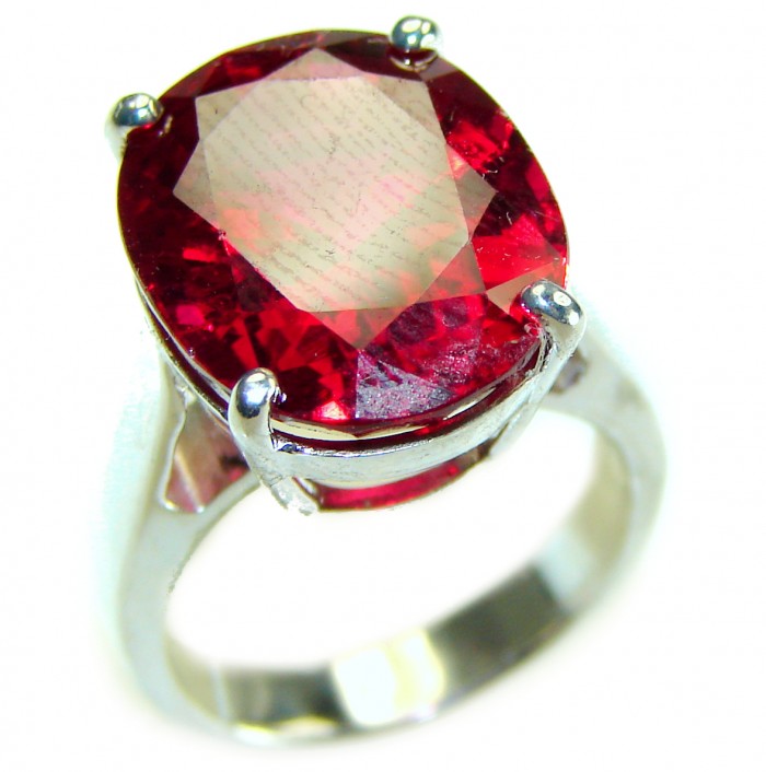 Red Passion 12.5 carat Red Topaz .925 Silver handcrafted Cocktail Ring s. 5 1/4