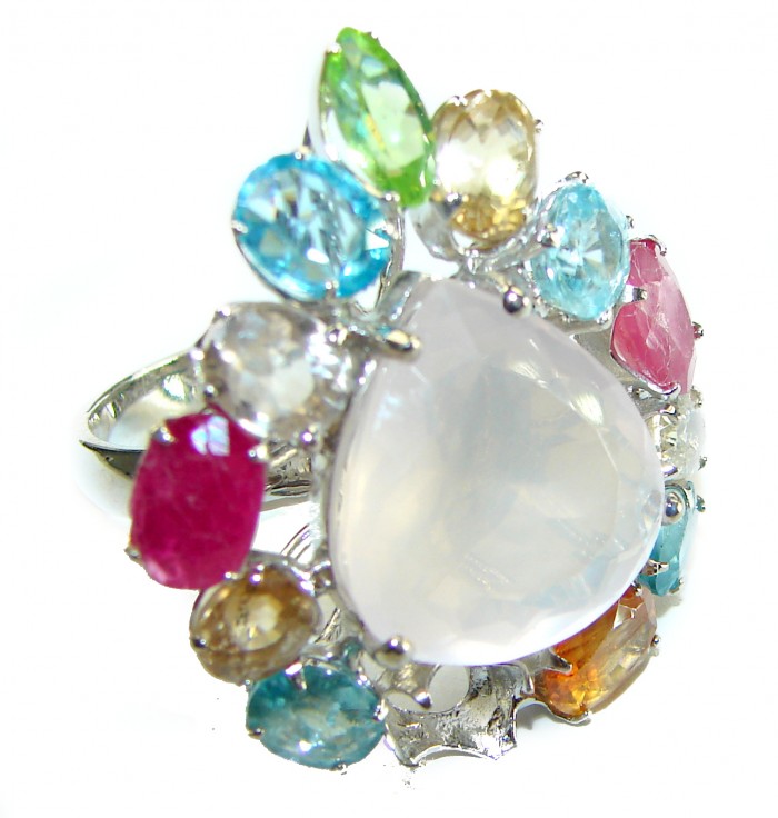 Pink Cascade authentic Italy made 25.5 carat Rose Quartz 18k Gold over .925 Sterling Silver incredible Ring size 8