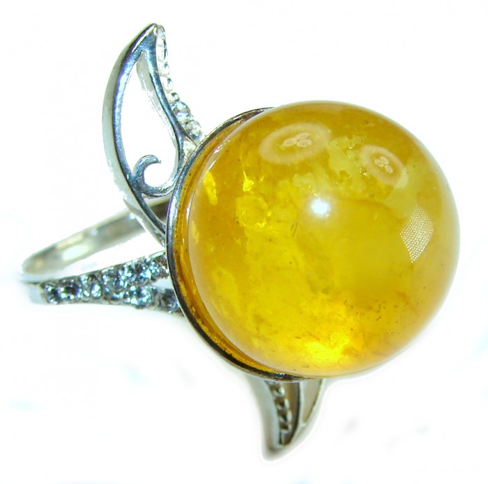 Modern Concept Natural Butterscotch Baltic Amber .925 Sterling Silver Large ring s. 8