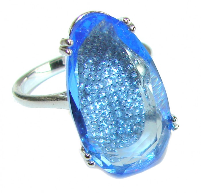 Blue Sky 10.5 carat Swiss Blue Topaz .925 Sterling Silver Handcrafted Ring size 7