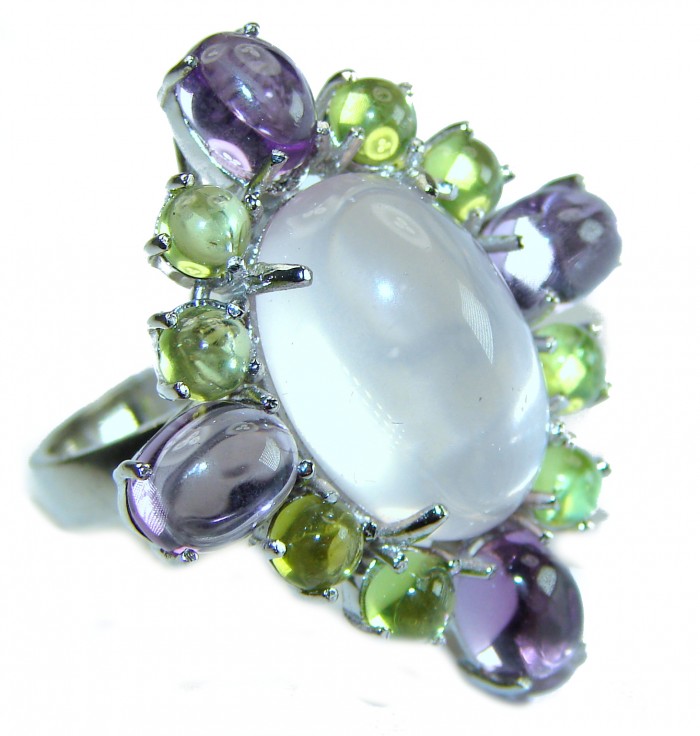 Victoria - Authentic 9.5 carat Brazilian Rose Quartz Peridot .925 Sterling Silver incredible Ring size 7 1/2