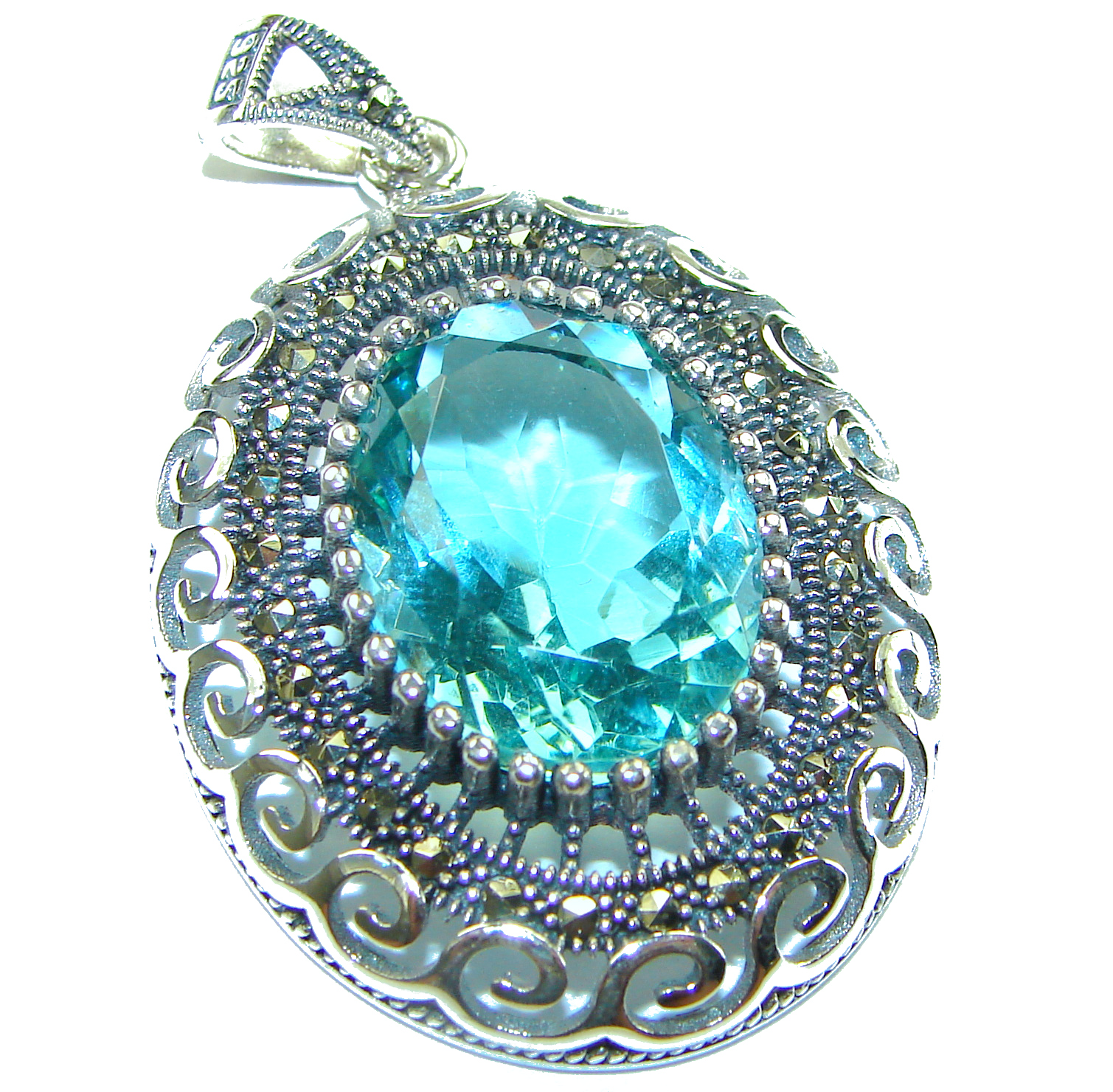 •AQUAMARINE OVAL - 2• sterling silver pendant