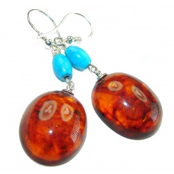 Baltic Polish Amber Turquoise .925 Sterling Silver Earrings