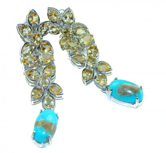 Luxurious Genuine Turquoise 12.5 Carat Citrine .925 Sterling Silver handcrafted Earrings - video