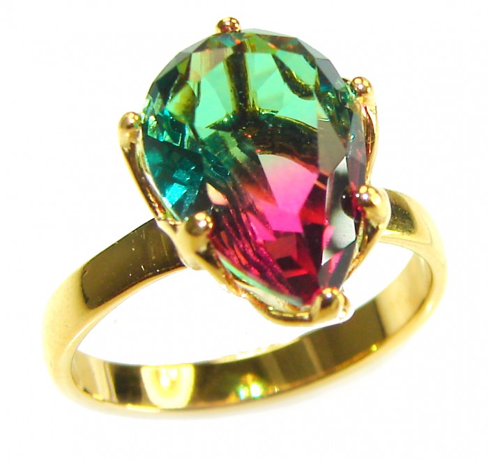 7.9 carat pear cut Brazilian Tourmaline 14K Gold over .925 Sterling Silver Perfectly handcrafted Ring s. 8