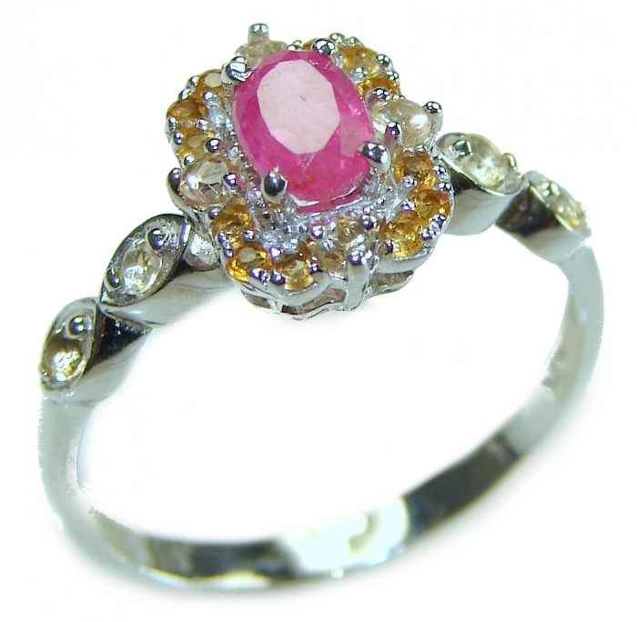 Luxurious Extravaganza Authentic 2.3 carat Ruby yellow Sapphire .925 Sterling Silver handmade Cocktail Ring s. 9 3/4