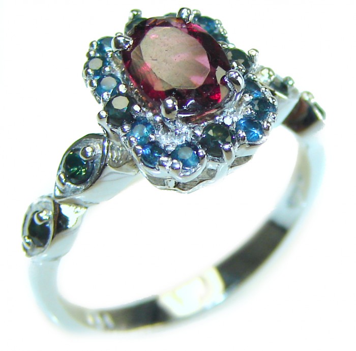 Red Extravaganza Authentic 4.3 carat Ruby Emerald .925 Sterling Silver handmade Cocktail Ring s. 7