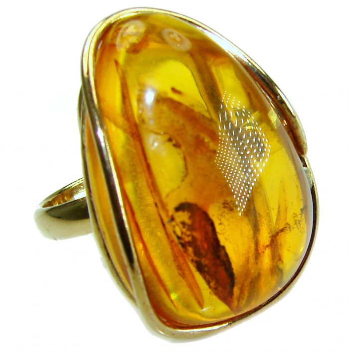 Beauty of the Sea natural Baltic Amber 14K Gold over .925 Sterling Silver handcrafted ring; s. 7 adjustable