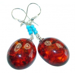 Baltic Polish Amber Turquoise .925 Sterling Silver Earrings