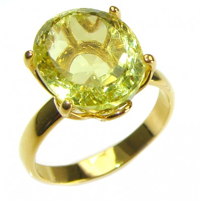 10.8 carat Genuine Lemon Quartz 14K Gold over .925 Sterling Silver handcrafted ring size 8