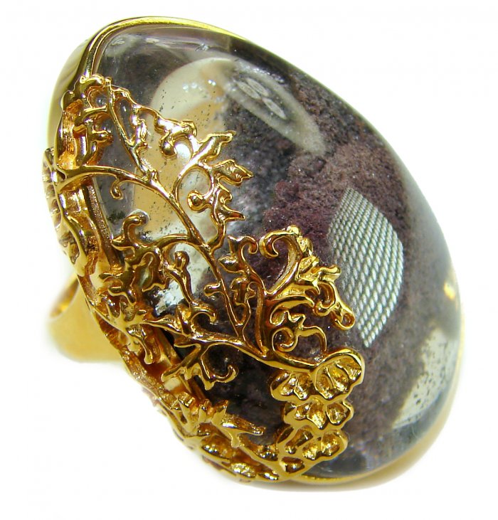 Huge Magic genuine Phantom Quartz 18K Gold over .925 Sterling Silver handmade Cocktail Ring s. 7 - video