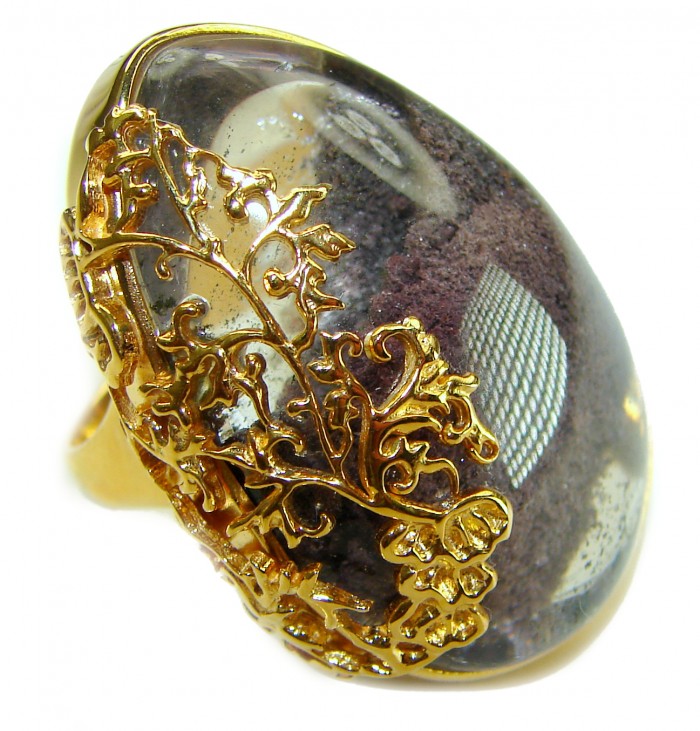 Huge Magic genuine Phantom Quartz 18K Gold over .925 Sterling Silver handmade Cocktail Ring s. 7