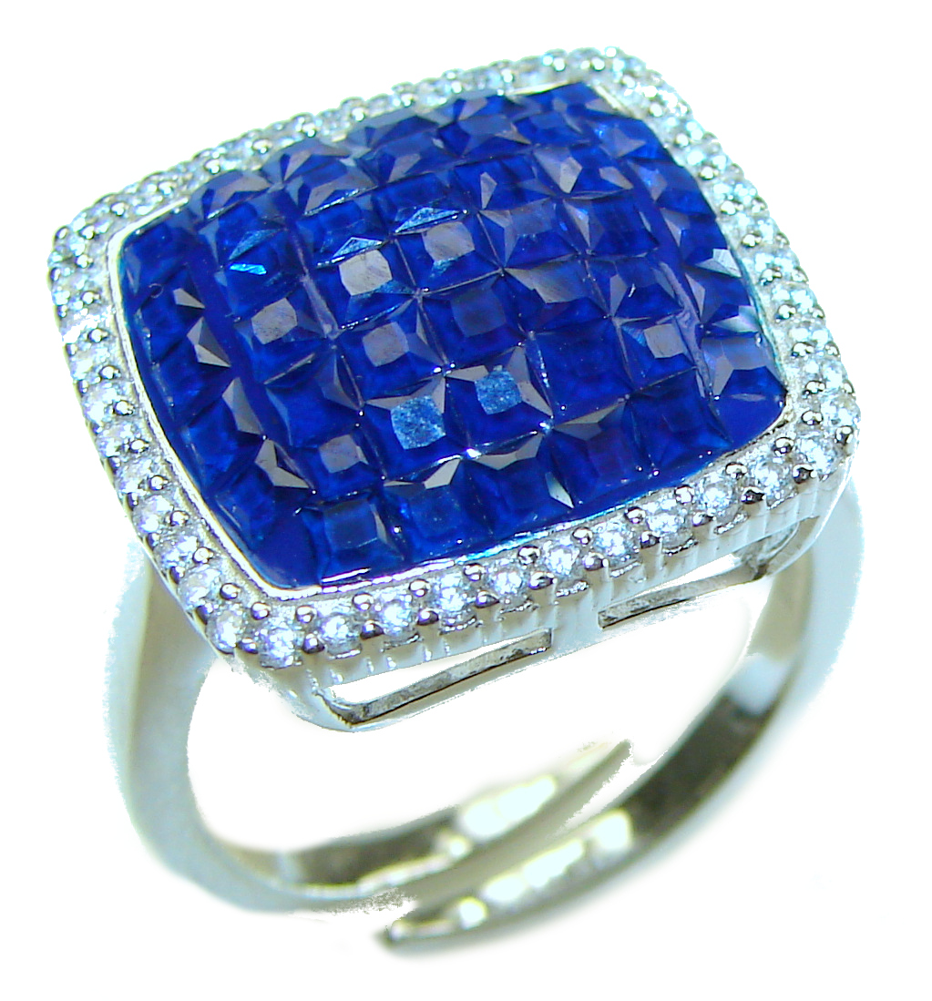 Luxurious 11.8 carat Sapphire .925 Sterling Silver handcrafted Ring size 7 adjustable