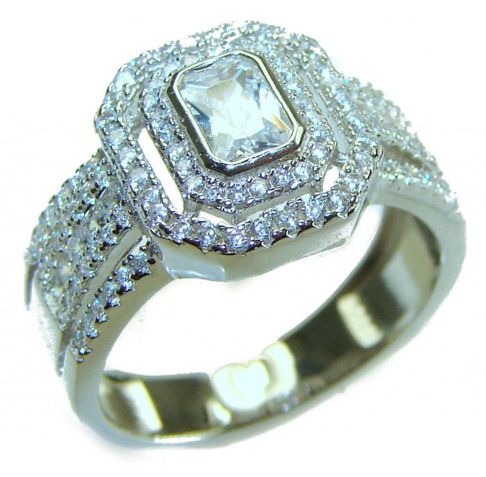 14.2 carat White Topaz 14K White Gold over .925 Sterling Silver handcrafted ring size 9 - video