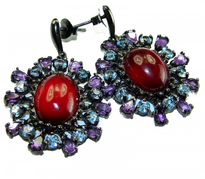 LARGE Red Beauty authentic 27.5 carat Garnet black rhodium over .925 Sterling Silver handcrafted earrings - video