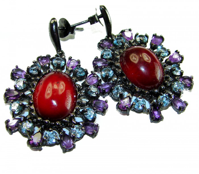 LARGE Red Beauty authentic 27.5 carat Garnet black rhodium over .925 Sterling Silver handcrafted earrings