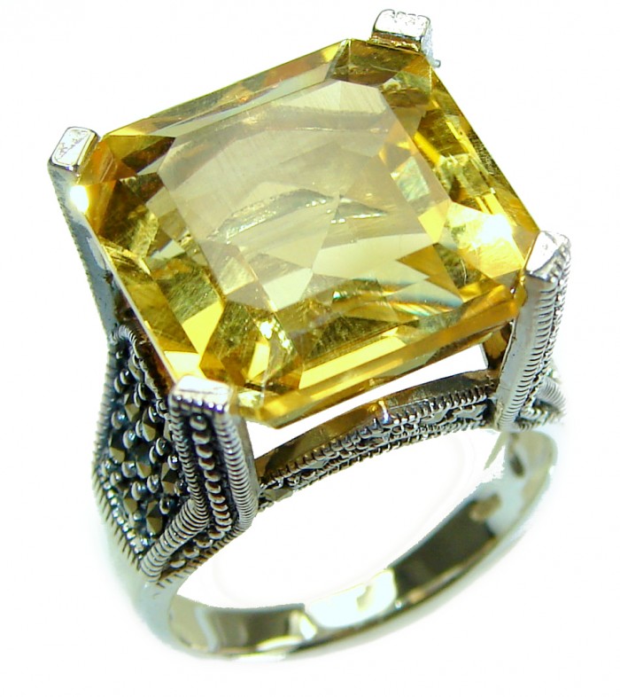 Golden Rays of Sunlight 23.5 carat Yellow Topaz .925 Sterling Silver Large Ring size 7
