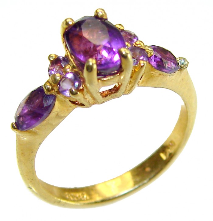 Stephani 1.2 carat African Amethyst 14K Gold over .925 Sterling Silver Handcrafted Ring size 5 3/4