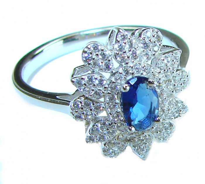 2.5 carat Sapphire .925 Sterling Silver handcrafted ring; s. 8